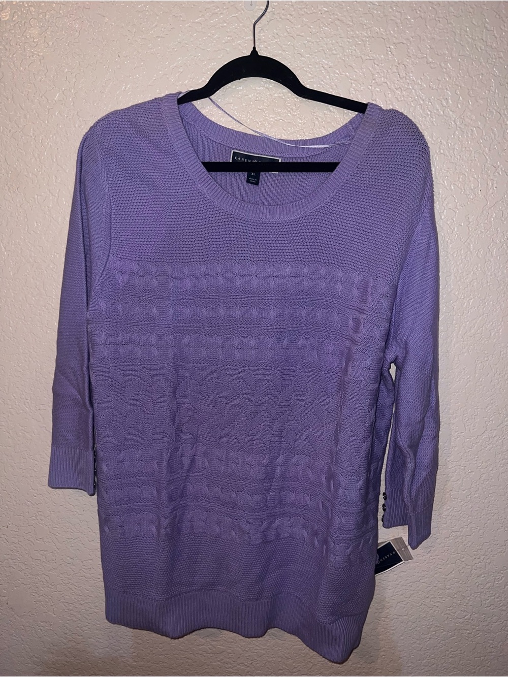 NWT Karen Scott Lavender Textured Knit Scoop Neck Pullover Sweater